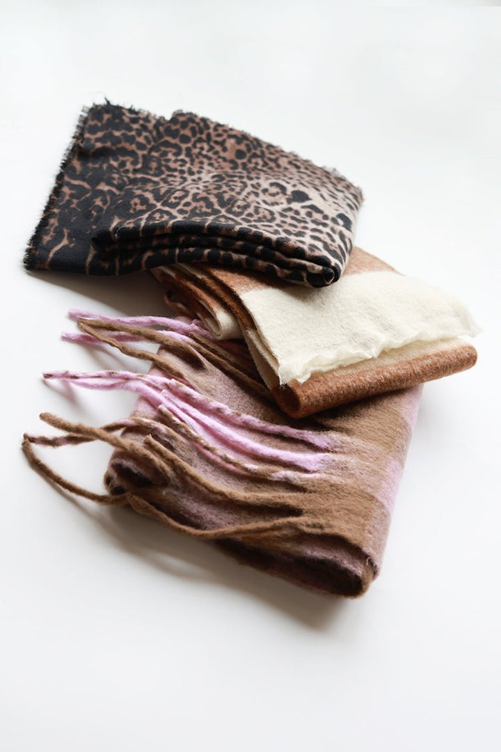 Oversized Pink and Brown Buffalo Check Scarf - Flea Style