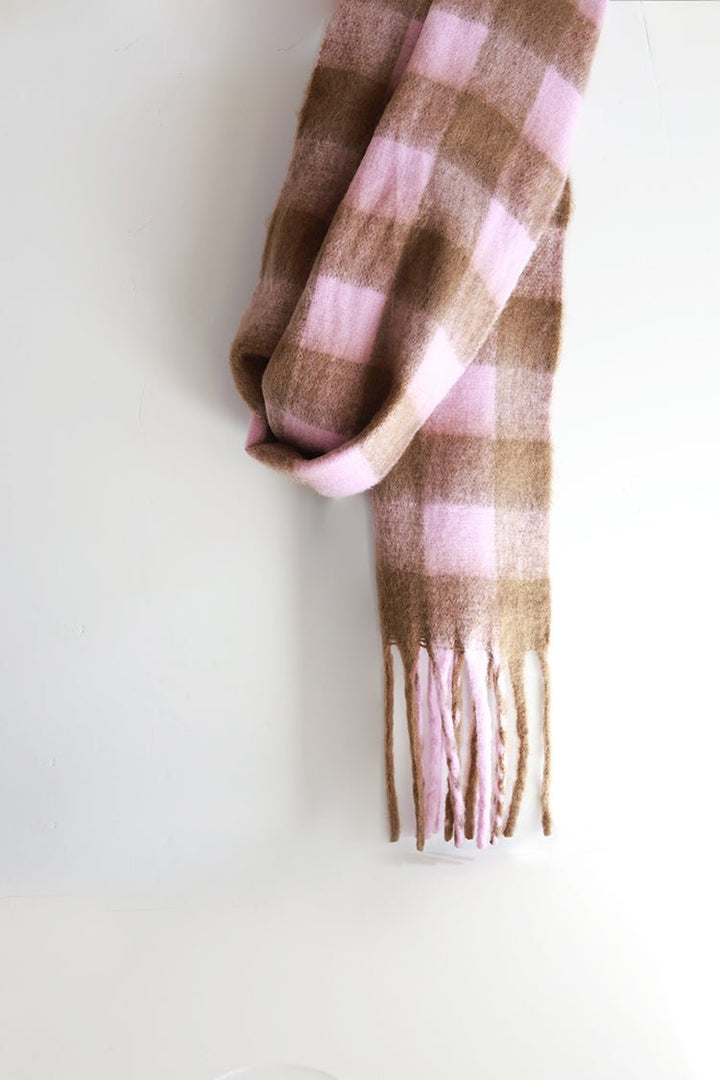 Oversized Pink and Brown Buffalo Check Scarf - Flea Style