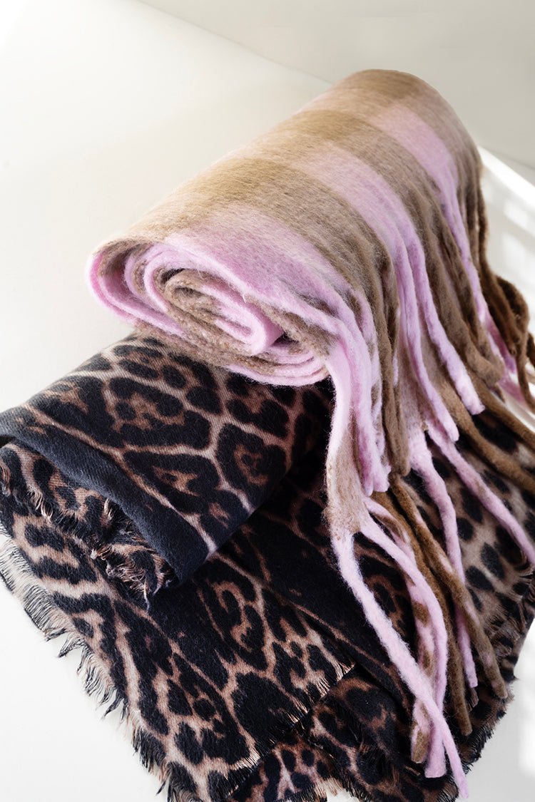 Oversized Pink and Brown Buffalo Check Scarf - Flea Style