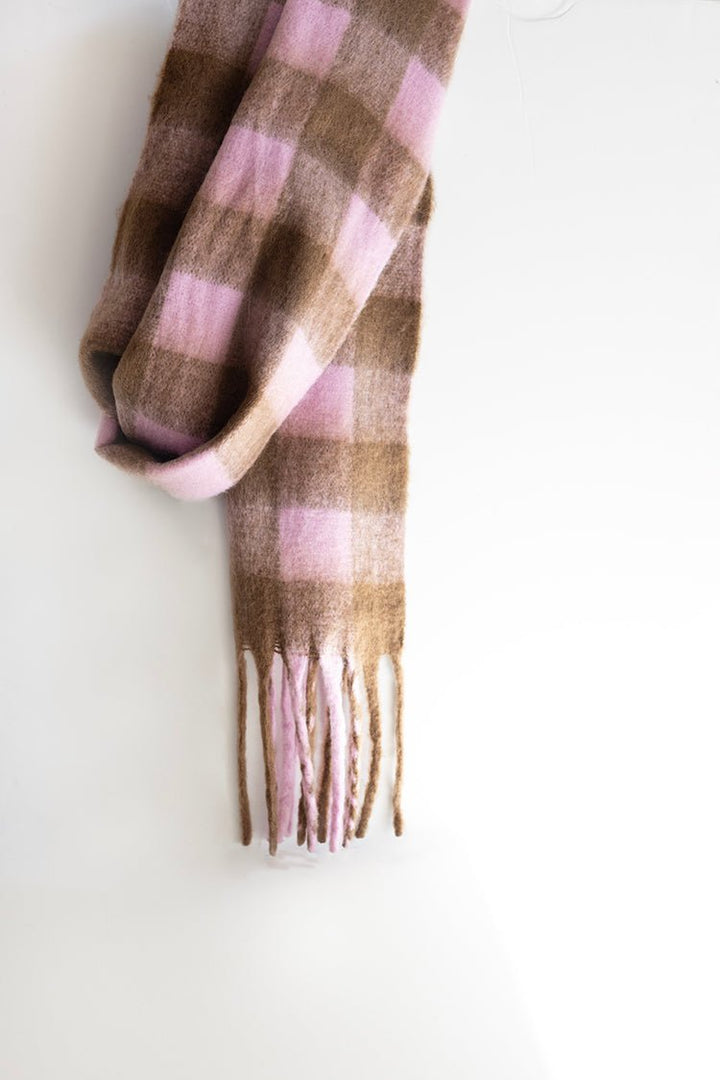 Oversized Pink and Brown Buffalo Check Scarf - Flea Style