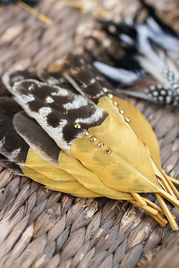 Painted Bling Studded Hat Feather - Gold - Flea Style