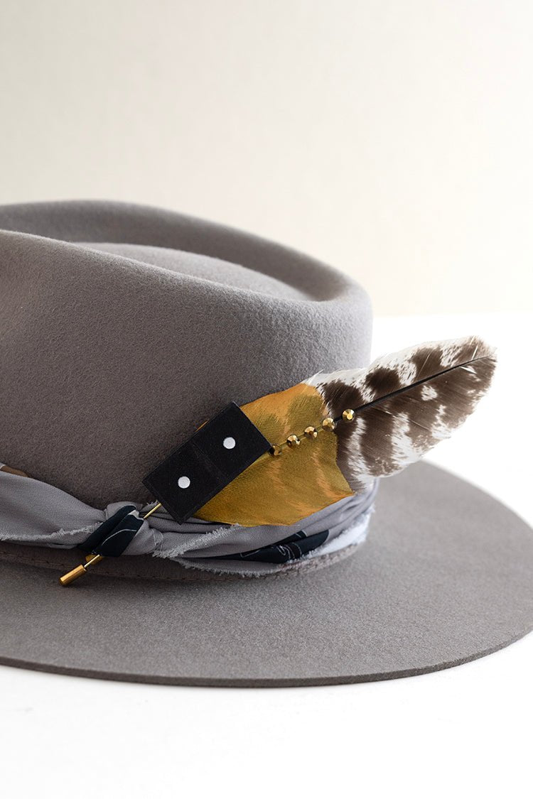 Painted Bling Studded Hat Feather - Gold - Flea Style