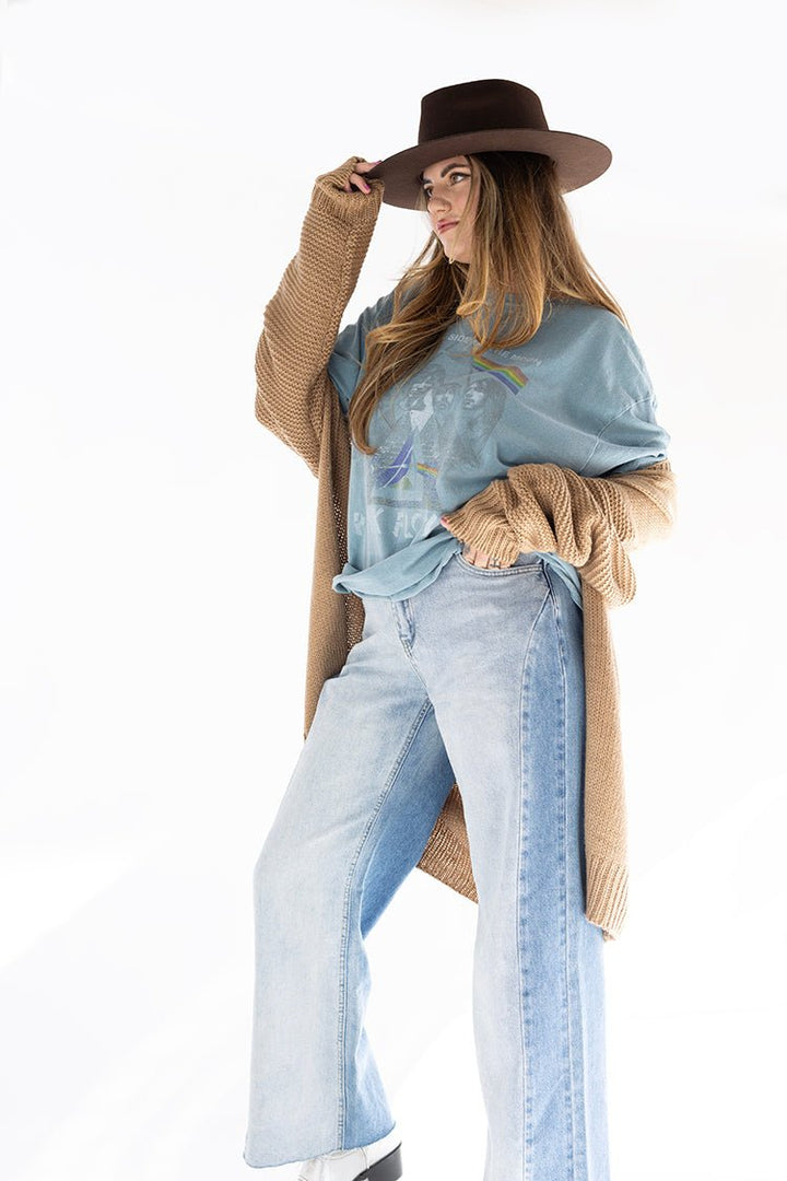 Peace Sign Contrast Open Cardigan Duster - Flea Style