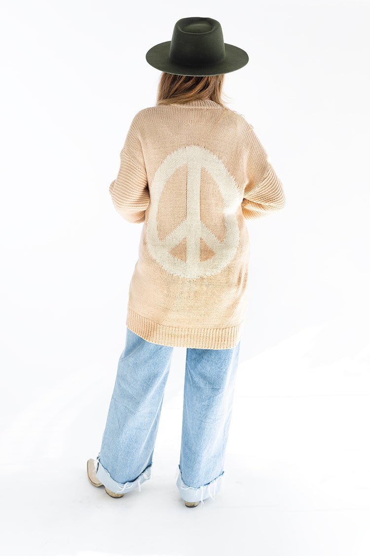 Peace Sign Contrast Open Cardigan Duster - Flea Style