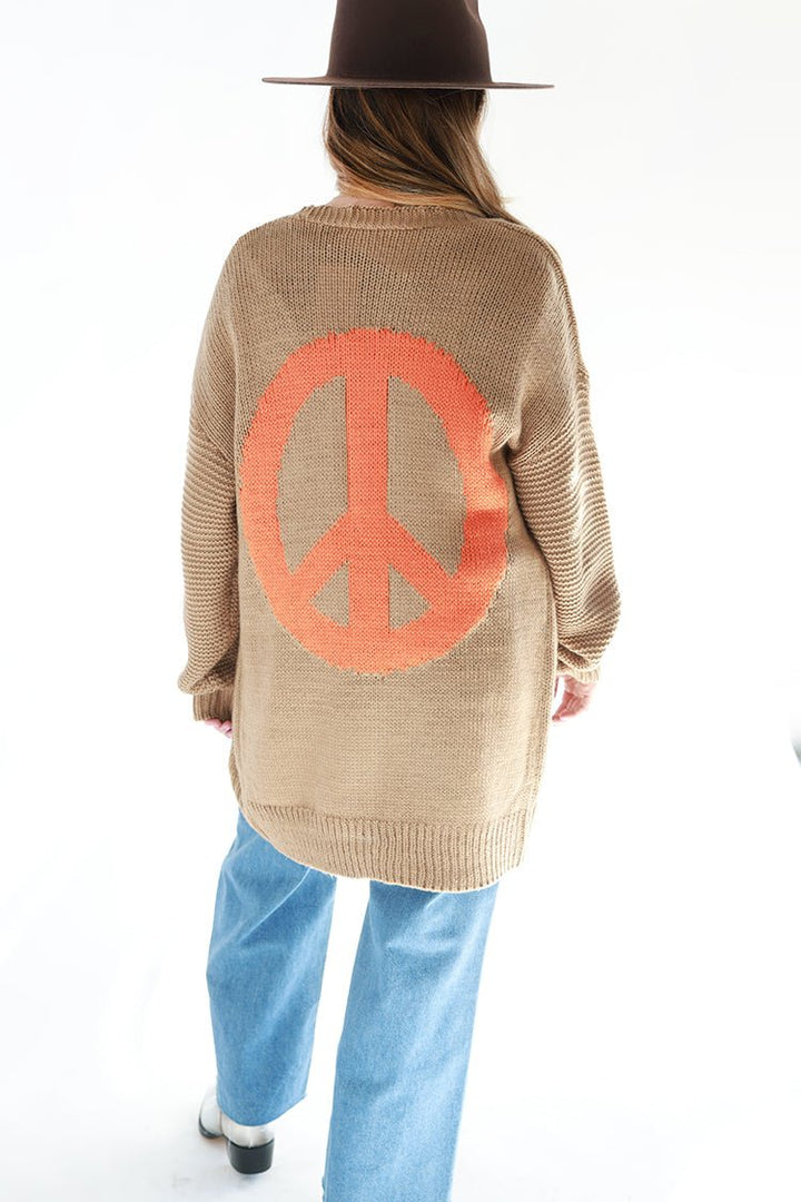 Peace Sign Contrast Open Cardigan Duster - Flea Style