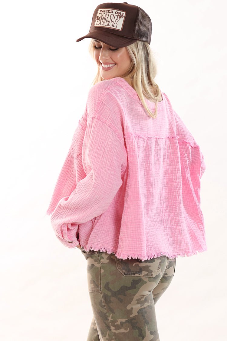 Pink Cotton Gauze Button Down Shirt - Flea Style