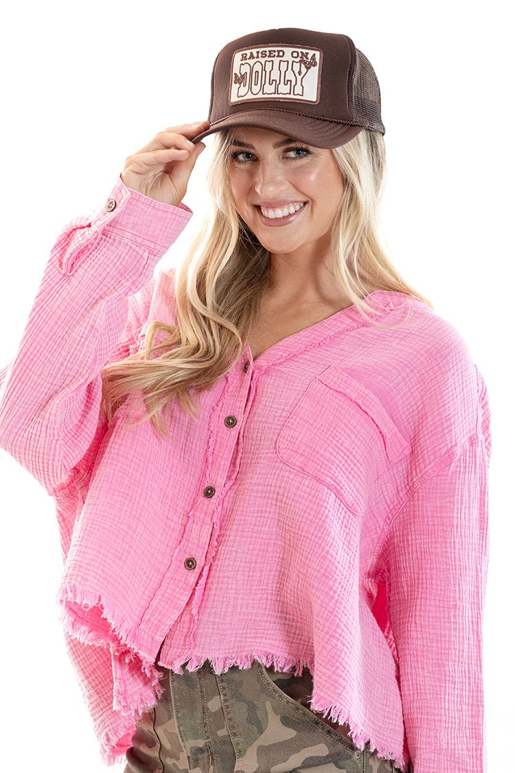 Pink Cotton Gauze Button Down Shirt - Flea Style