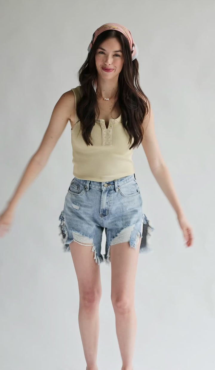 Distressed Washed Denim Shorts