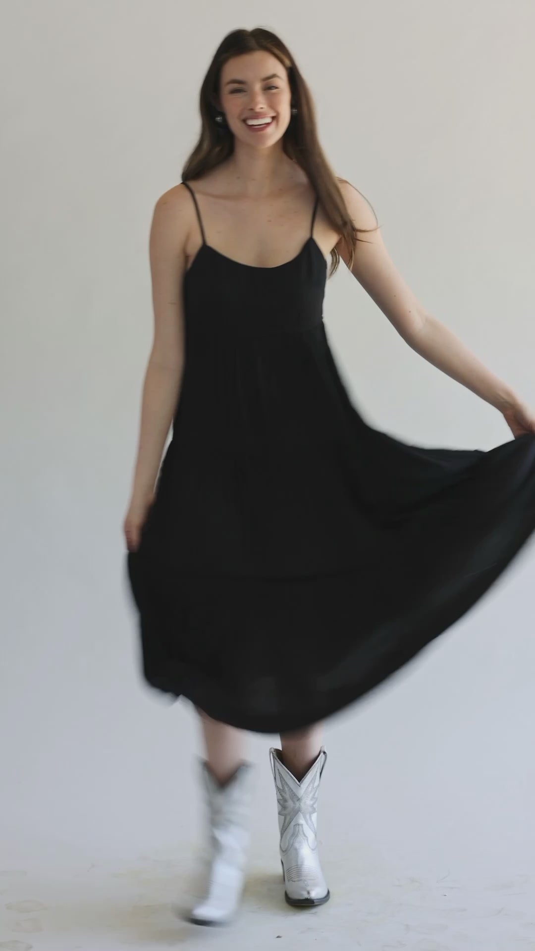 Black Tiered Skinny Strap Maxi Dress