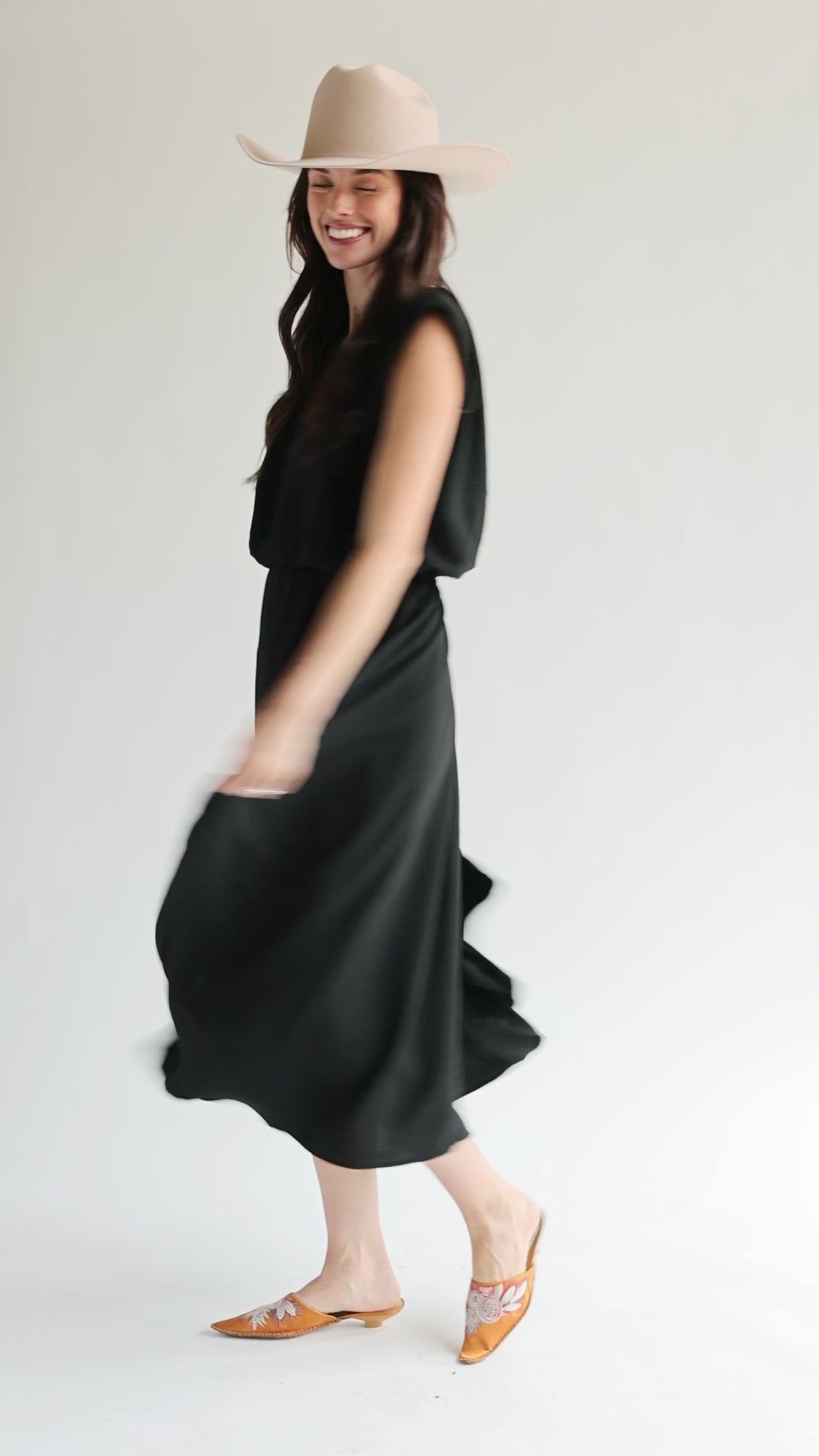 Black Pleated Midi Skirt