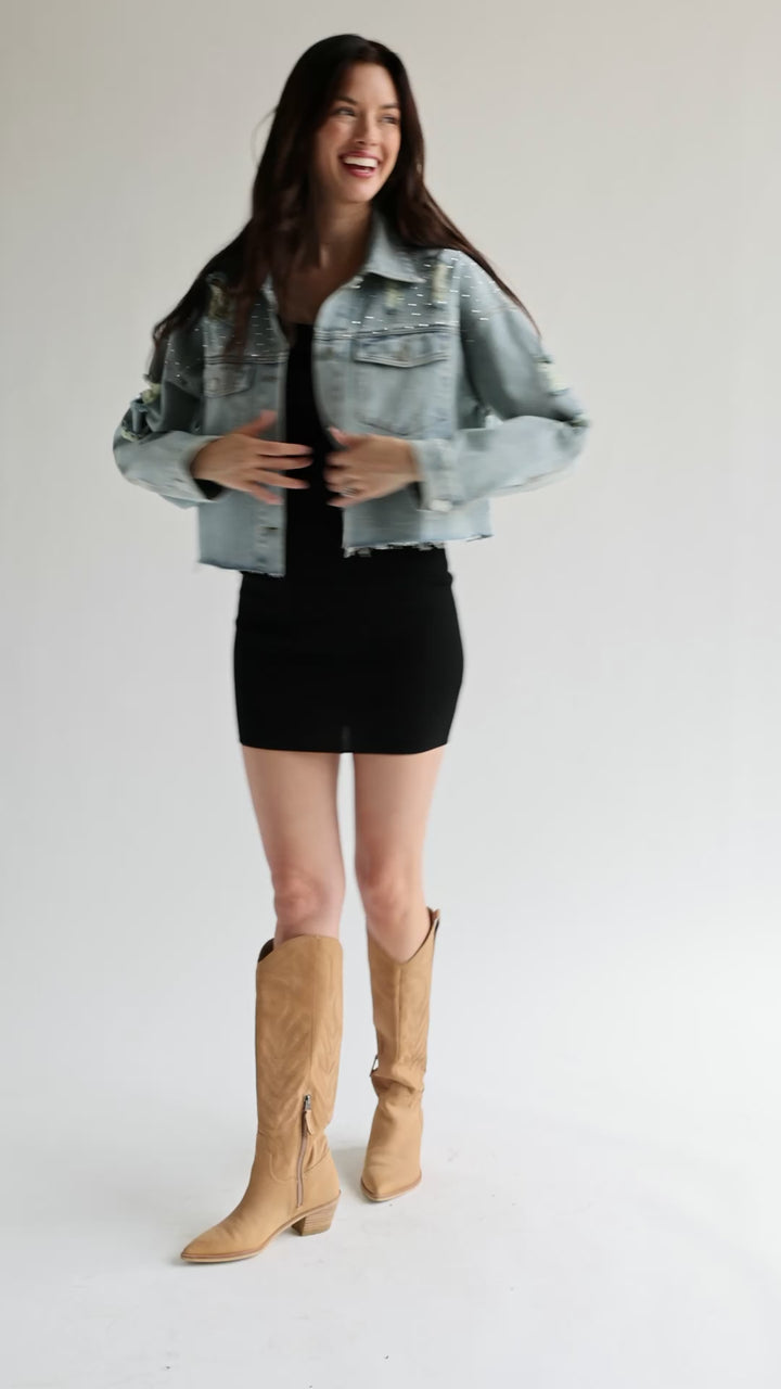 Distressed Studded Denim Jacket