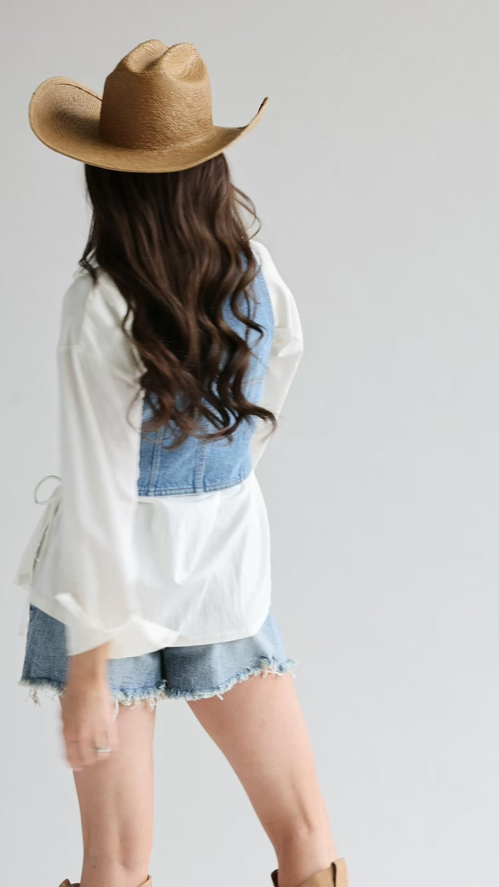 Ivory Button-Up Side Tie Top