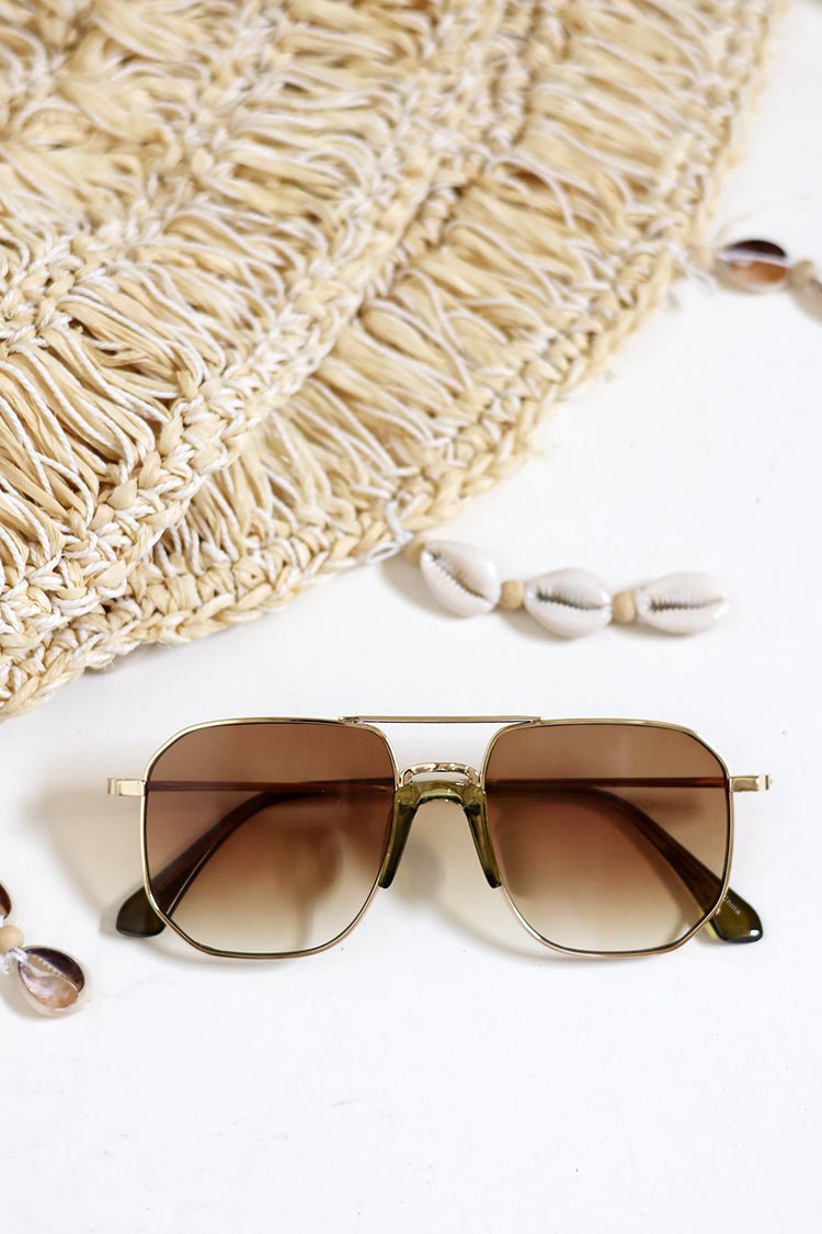 Rounded Square Aviator Metal Frame Sunglasses - Flea Style