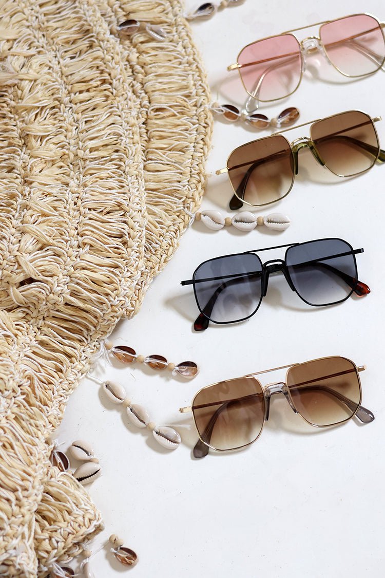 Rounded Square Aviator Metal Frame Sunglasses - Flea Style