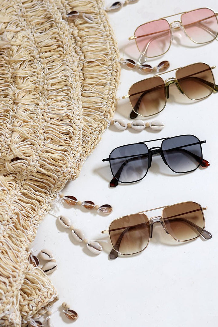 Rounded Square Aviator Metal Frame Sunglasses - Flea Style
