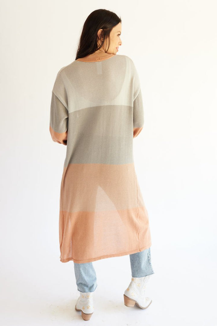 Sage and Terracotta Striped Knit Duster - Flea Style