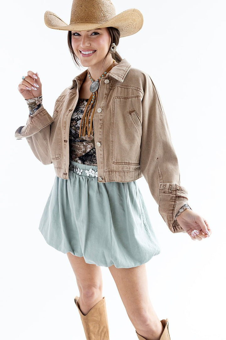 Sage Green Bubble Hem Mini Skirt - Flea Style