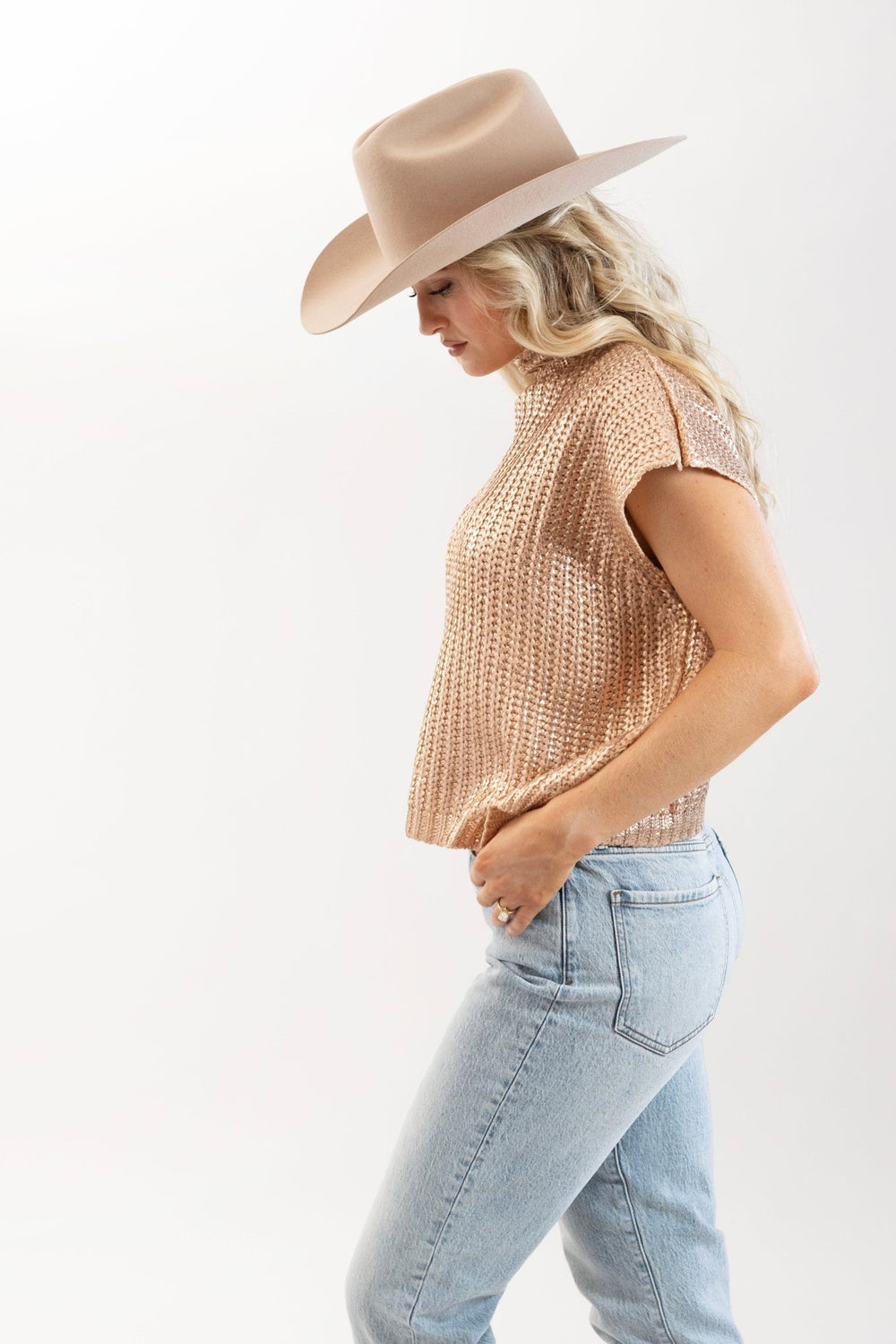 Short Sleeve Metallic Foil Sweater - Flea Style