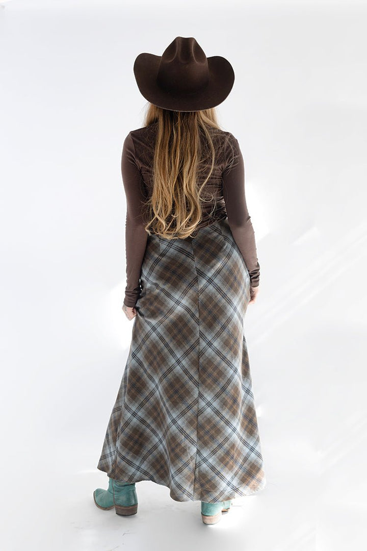 Side Slit Tartan Plaid Maxi Skirt - Flea Style