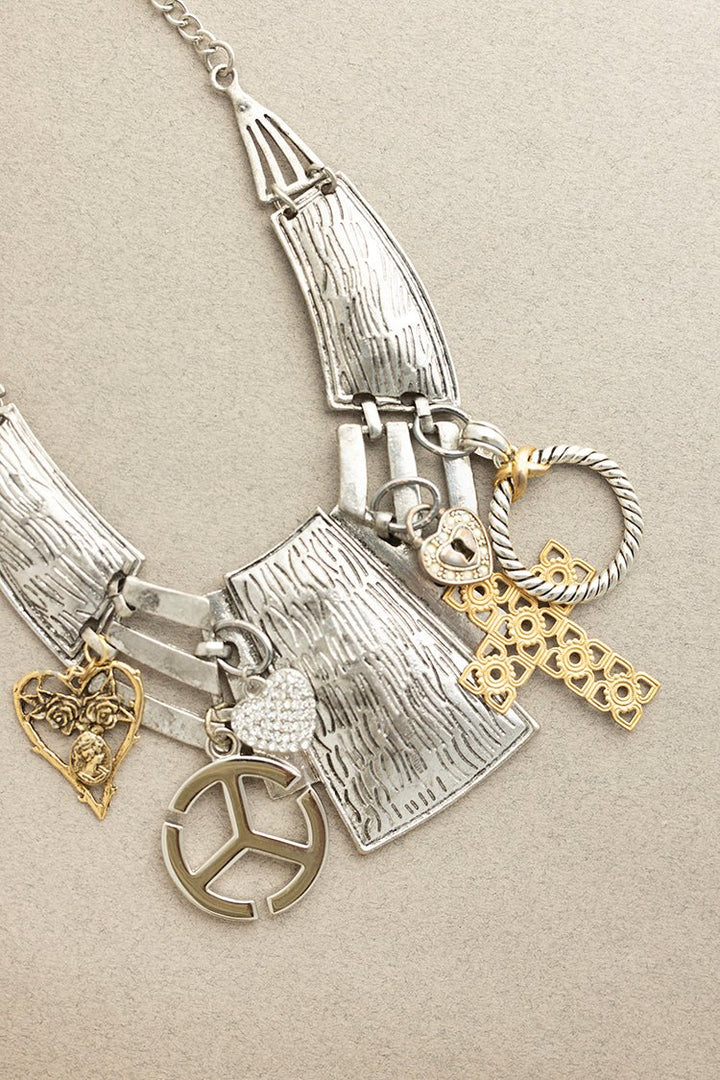 Silver Bib Vintage Charm Necklace - Flea Style