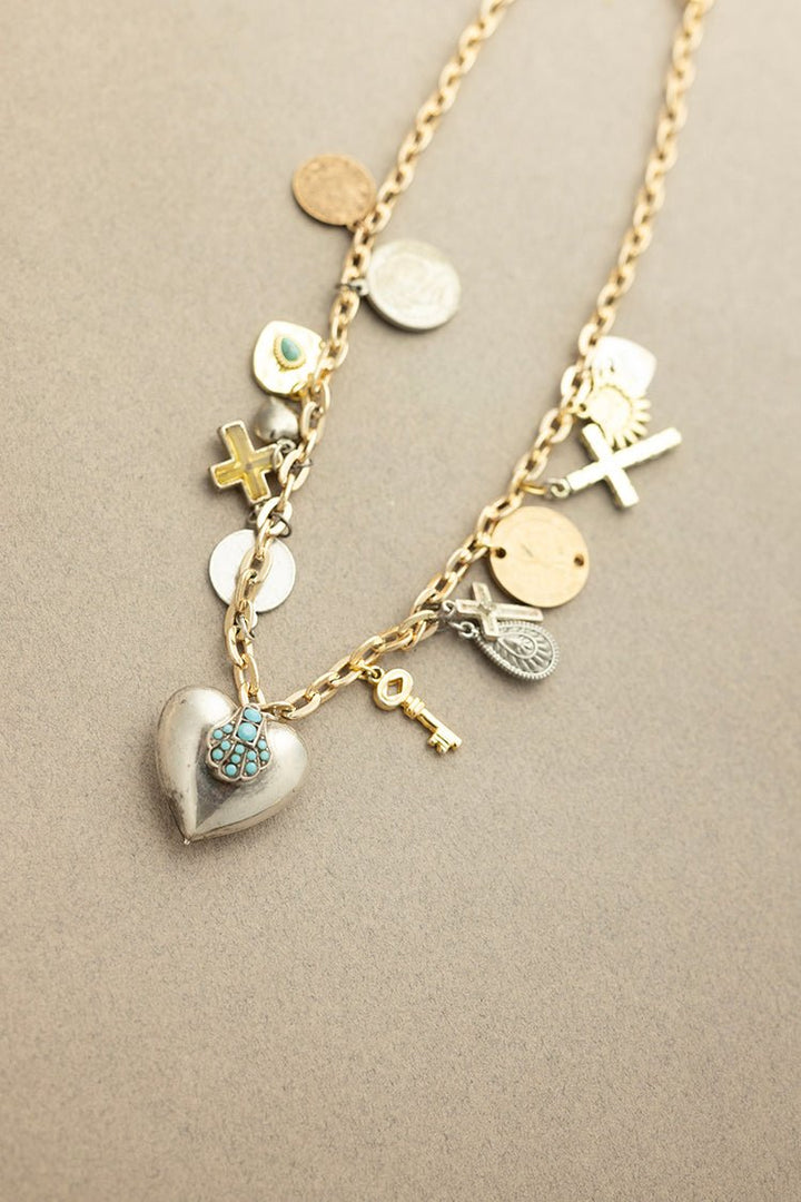 Silver Heart Vintage Charm Necklace - Flea Style