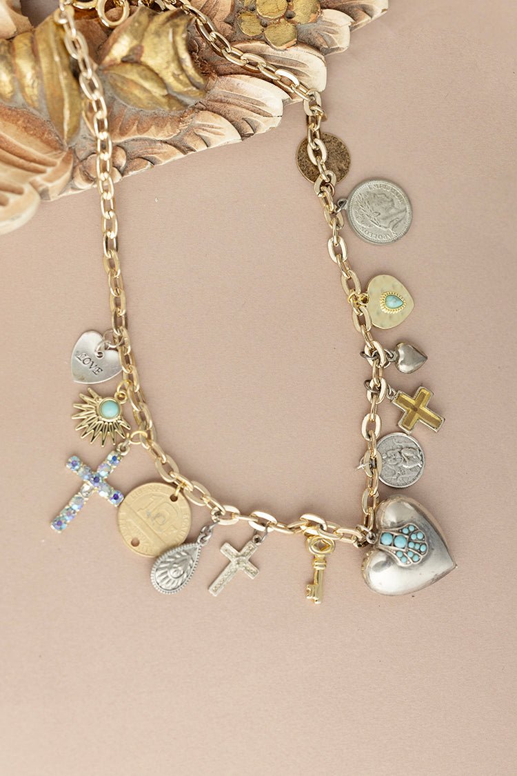 Silver Heart Vintage Charm Necklace - Flea Style