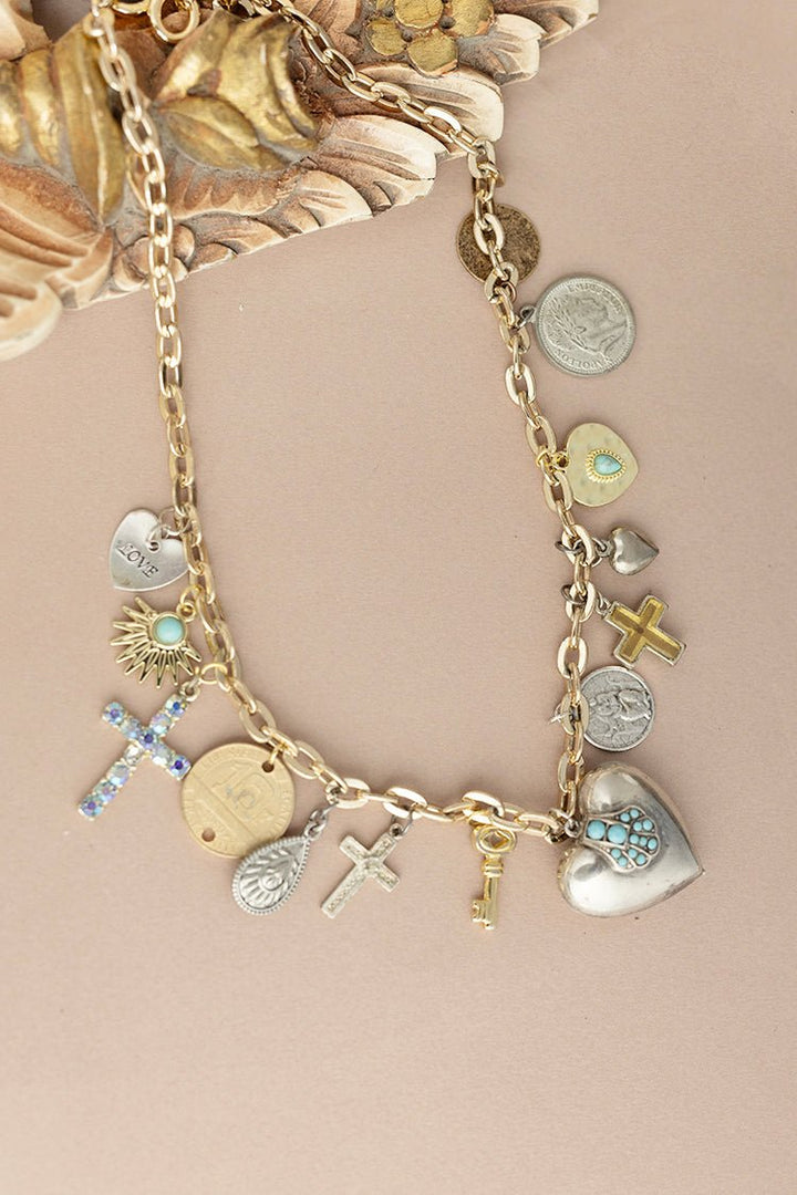 Silver Heart Vintage Charm Necklace - Flea Style