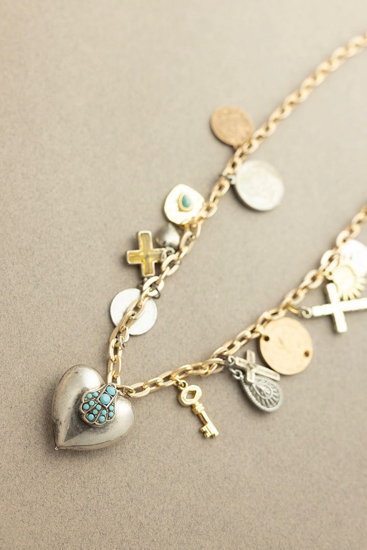 Silver Heart Vintage Charm Necklace - Flea Style