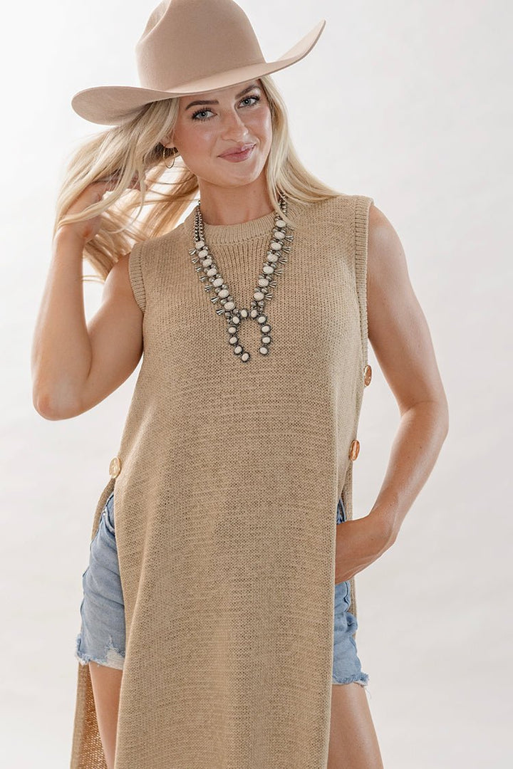 Sleeveless Longline Light Knit Sweater - Flea Style