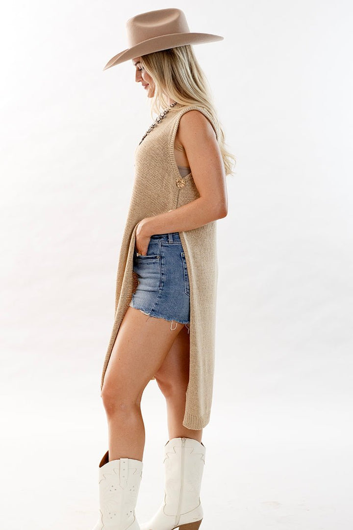 Sleeveless Longline Light Knit Sweater - Flea Style