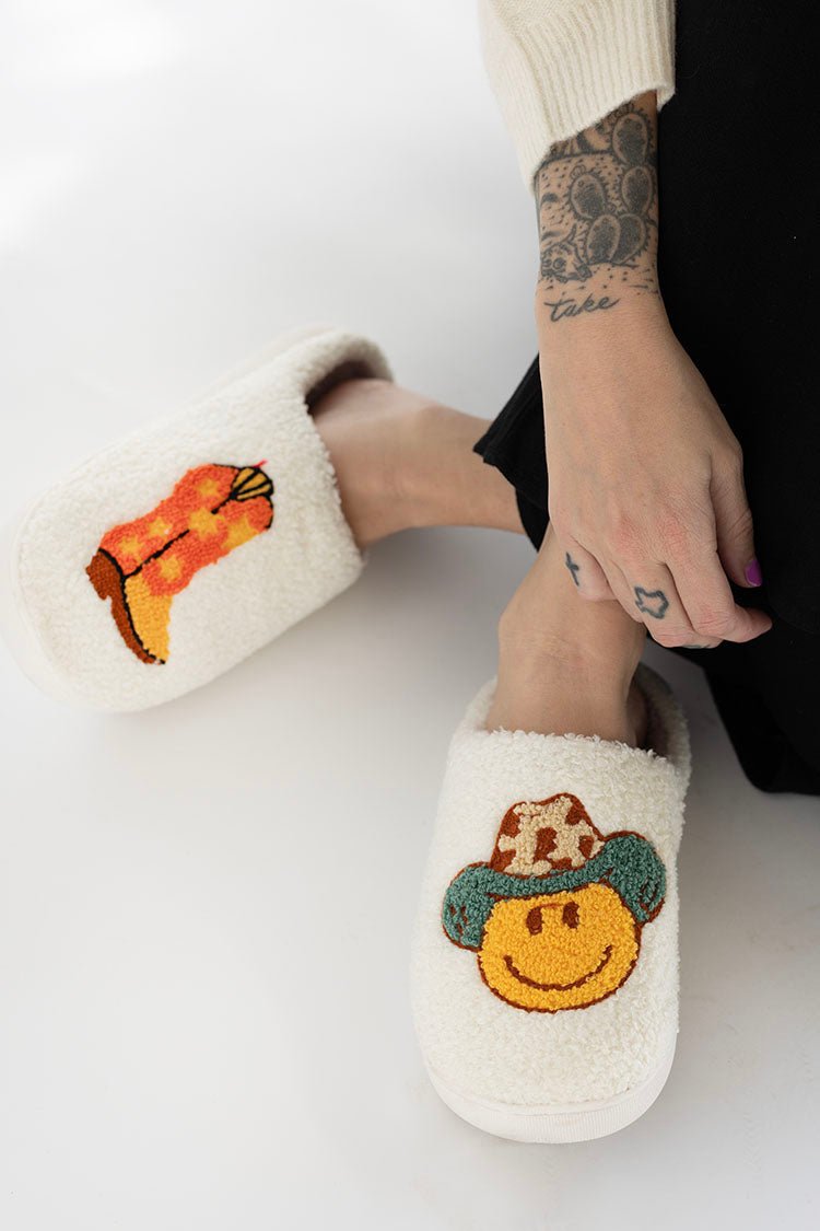 Smiley Face Cowboy + Boot Slippers - Flea Style