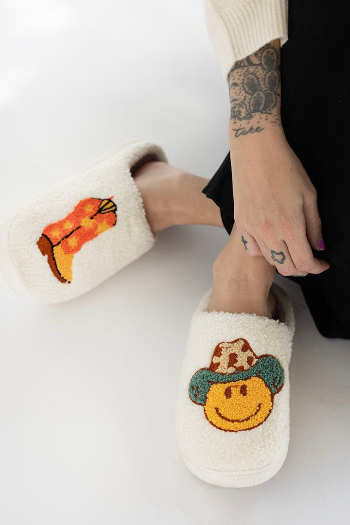 Smiley Face Cowboy + Boot Slippers - Flea Style