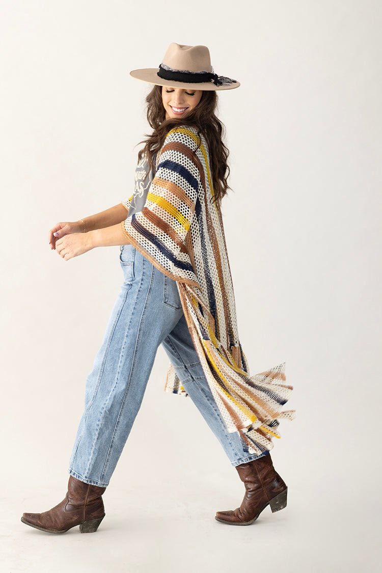 Striped Crochet Open Duster - Flea Style