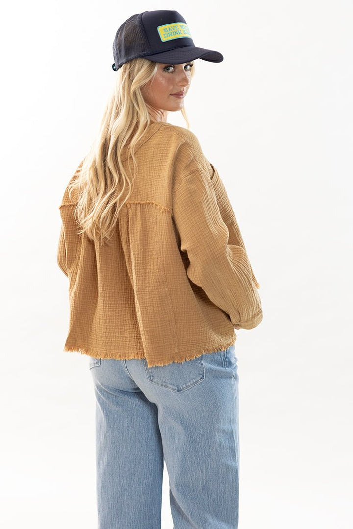 Tan Cotton Gauze Button Down Shirt - Flea Style