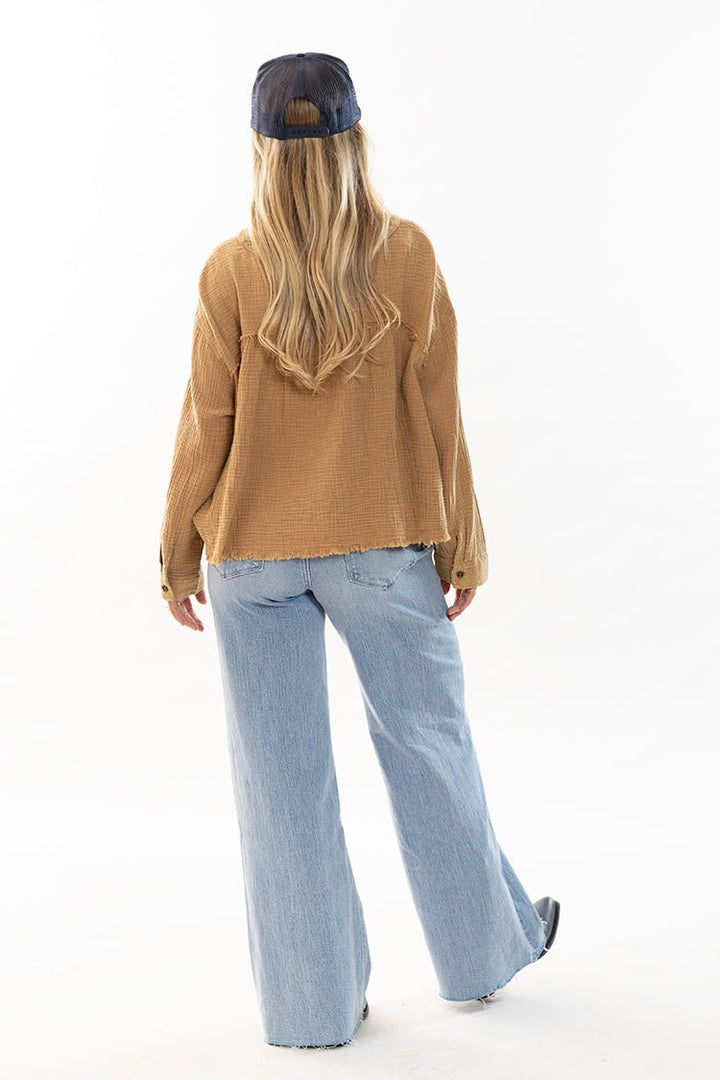 Tan Cotton Gauze Button Down Shirt - Flea Style