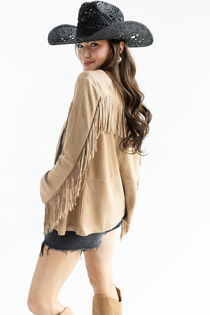 Tan Fringe Faux Suede Blazer - Flea Style