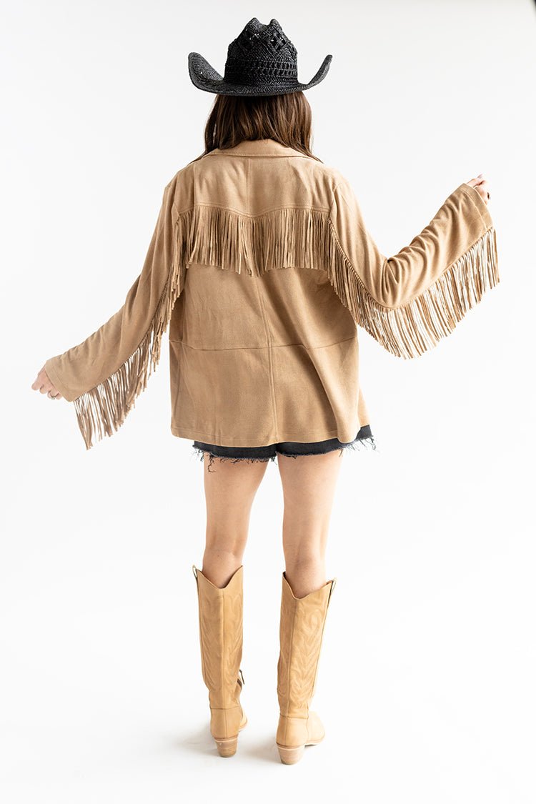 Tan Fringe Faux Suede Blazer - Flea Style