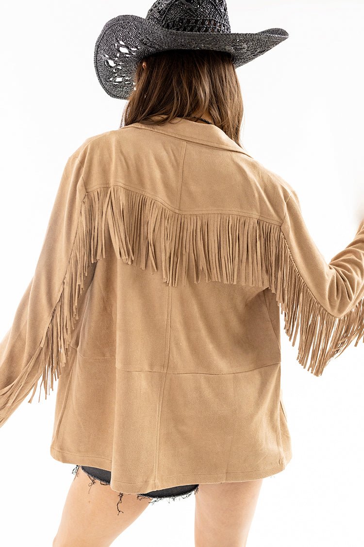 Tan Fringe Faux Suede Blazer - Flea Style