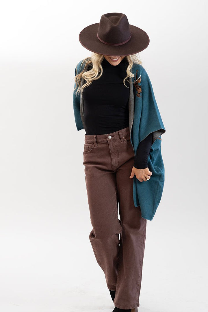 Teal Tiger Print Poncho - Flea Style