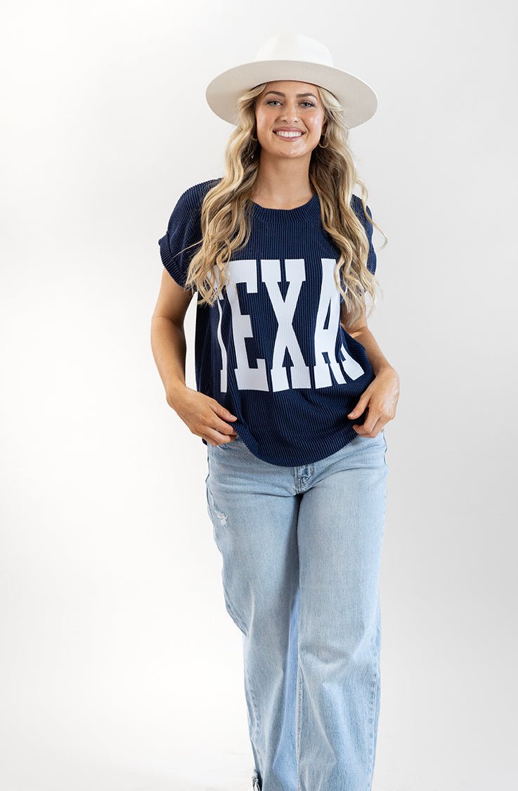 Texas Short Sleeve Ribbed T-Shirt - Navy - Flea Style