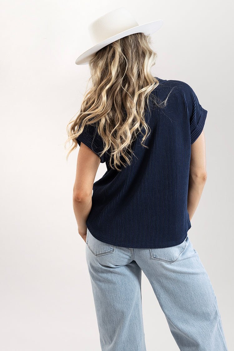 Texas Short Sleeve Ribbed T-Shirt - Navy - Flea Style