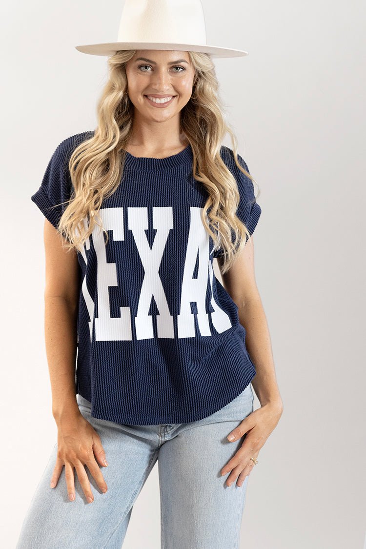Texas Short Sleeve Ribbed T-Shirt - Navy - Flea Style