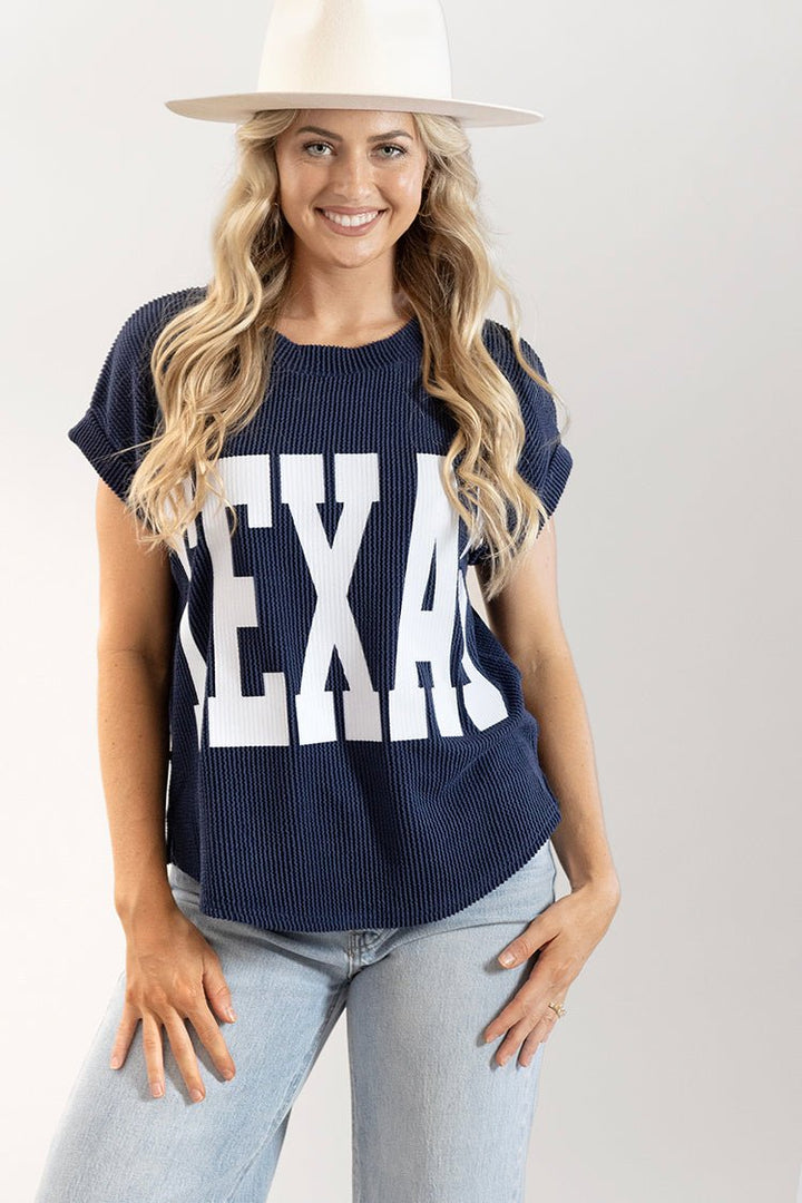 Texas Short Sleeve Ribbed T-Shirt - Navy - Flea Style