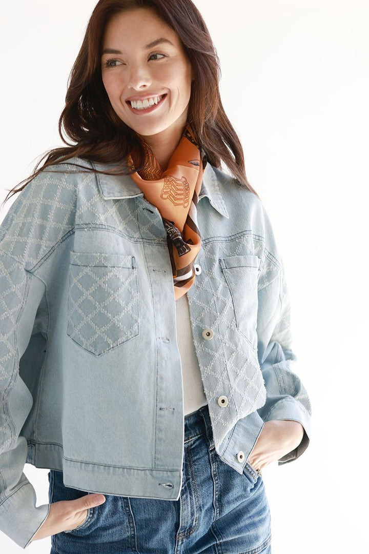 Textured Detail Light Wash Denim Jacket - Flea Style