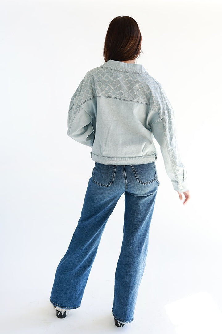 Textured Detail Light Wash Denim Jacket - Flea Style