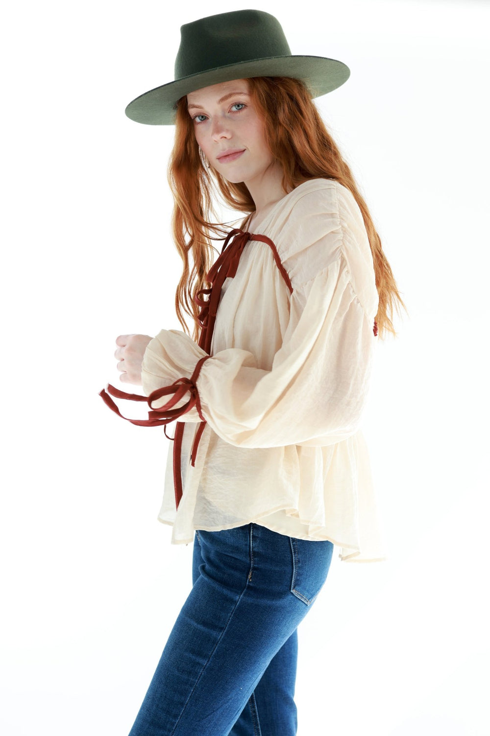 Tiered Long Sleeve Blouse with Contrasting Detail - Flea Style