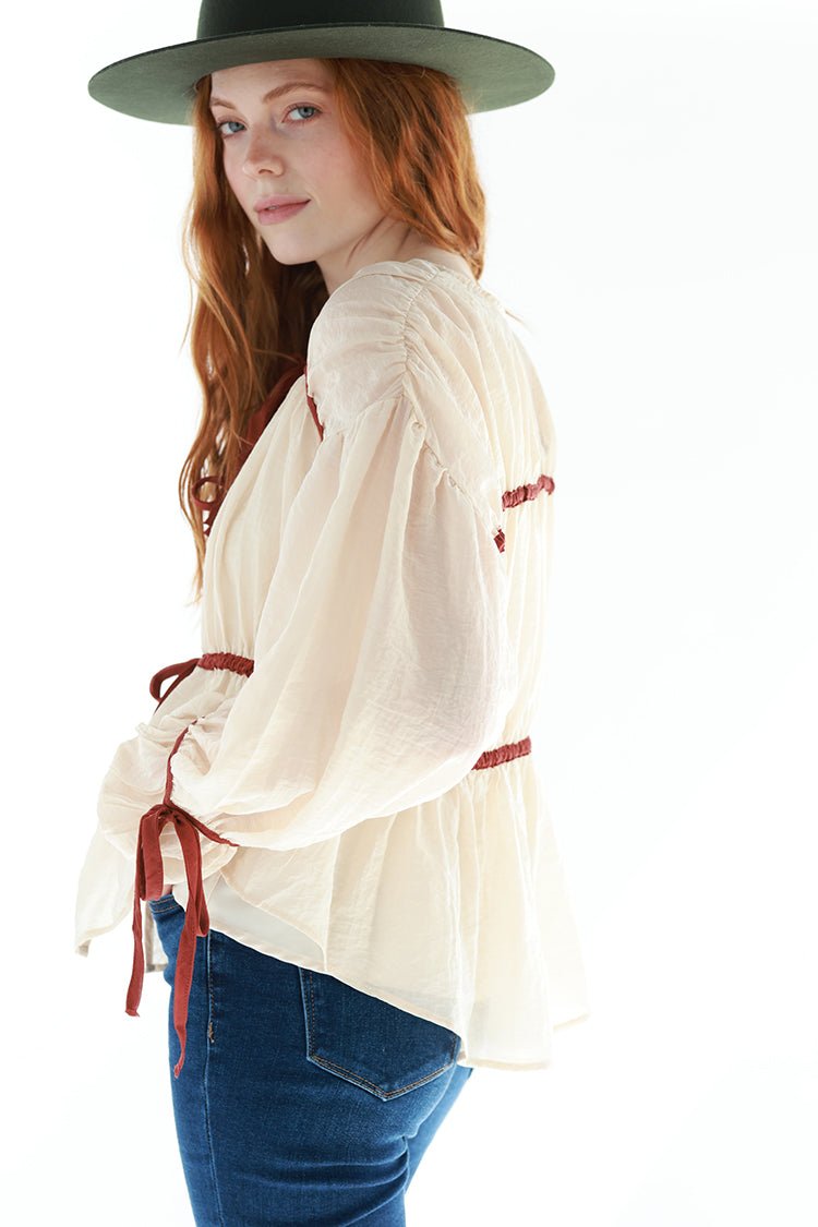 Tiered Long Sleeve Blouse with Contrasting Detail - Flea Style