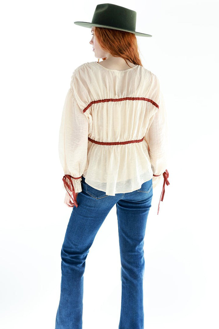 Tiered Long Sleeve Blouse with Contrasting Detail - Flea Style