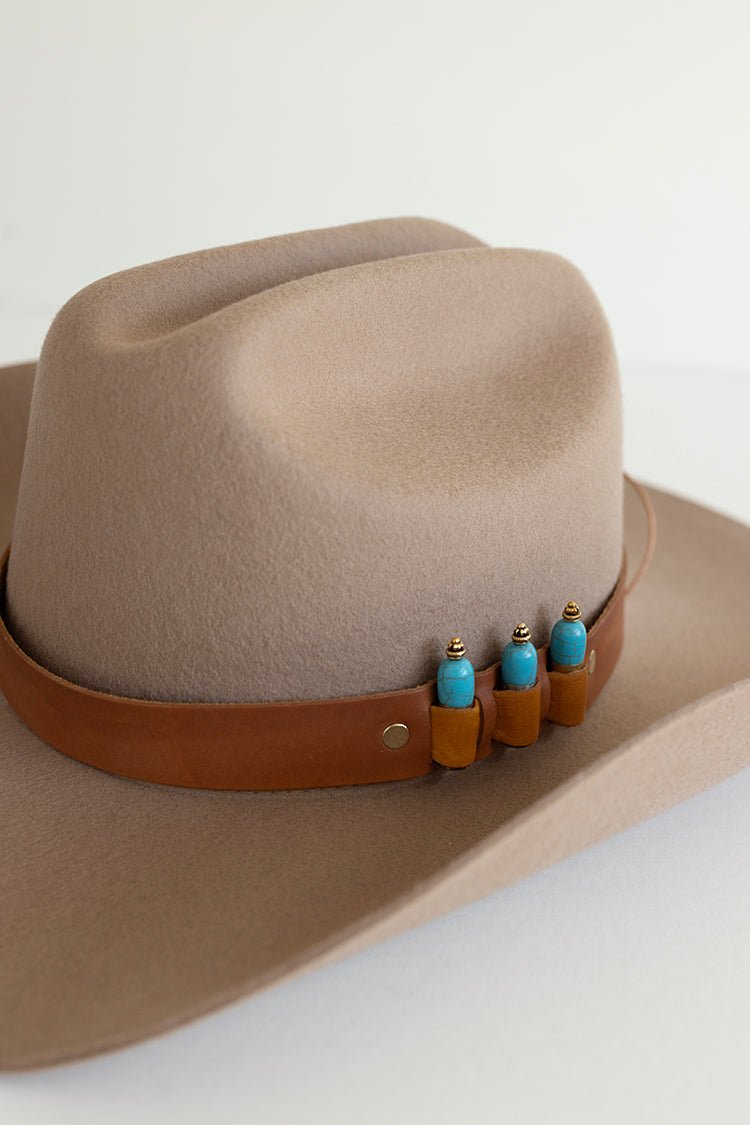 Turquoise Stud Bullet Casing Leather Band Hat Band - Flea Style