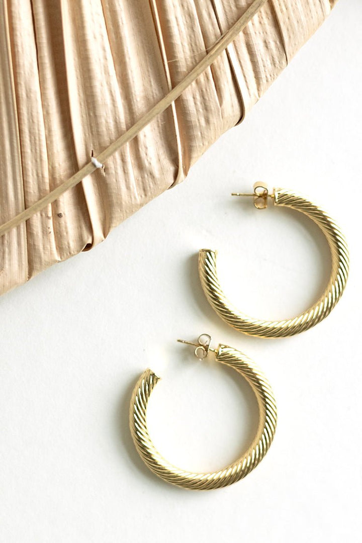 Twisted Ribbed Hoop Earrings - Flea Style